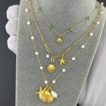 "Starfish And Seashell" VERIŽICA, 18K Gold Plated Steel - slika 2